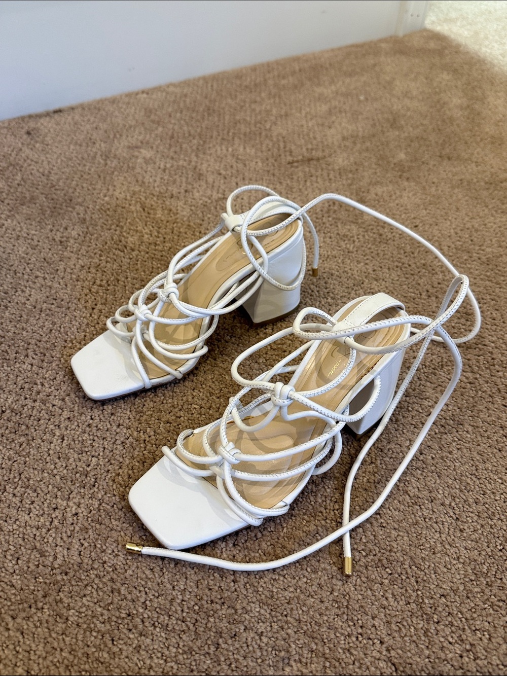 Jessica Simpson White Lace-Up Block Heel Sandals